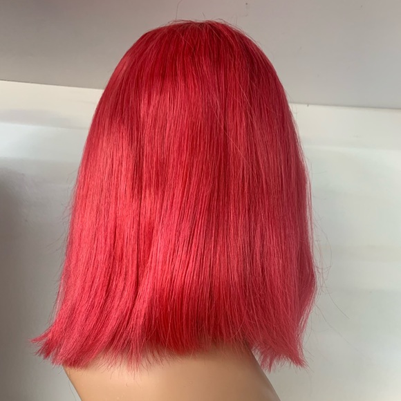 Red Human Hair Straight Bob Lace frontal Wig - Picture 3 of 7